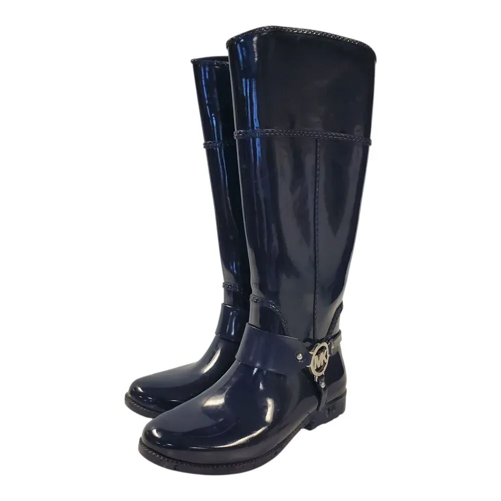 MICHAEL KORS Boots Womens Size 7 Blue Tall Rubber Pull-On Rain Winter Outdoor
